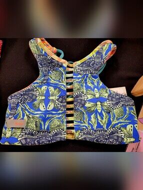 Mazu Blue & Lime Floral Reversable Strappy Crop Top/swim